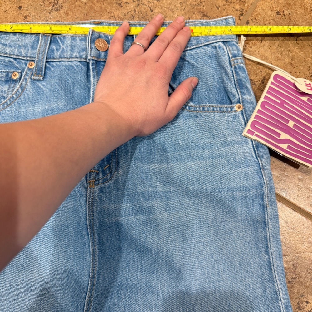 MOTHER Snacks Fun Dip Denim Maxi Skirt Light Wash‎ Blue Side Slits Sz 24 P NWT - Picture 6 of 13
